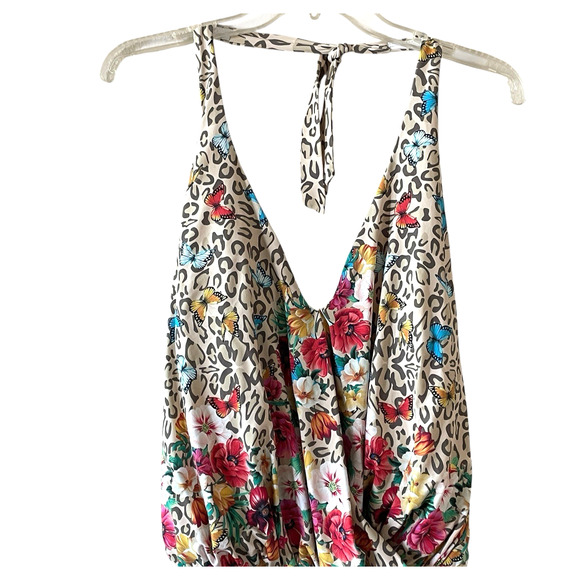 JOHNNY WAS Bella Womens Size 3X Multicolor Boho Floral Halter Peplum Tankini Top - Picture 6 of 11